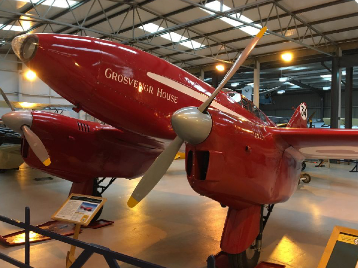 The DH88 Comet Racer ‘Grosvenor House’ hangered at The Shuttleworth Collection