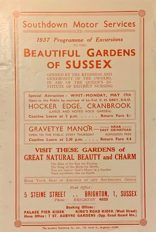 1937 Beautiful Gardens of Sussex programme of excursions