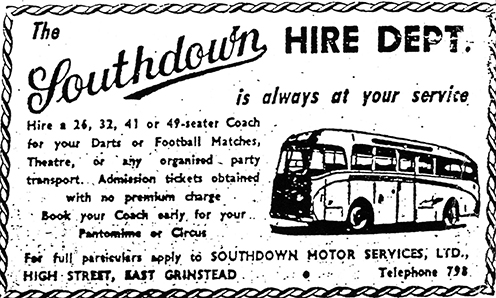 East Grinstead Southdown coach hire advert c.1960